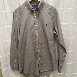 Ralph Lauren Men's Button-Down Shirt — Taupe with Navy Logo